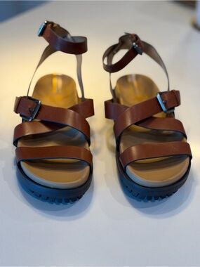 Sam Edelman Brown Leather Strappy Lug-Sole Sandals